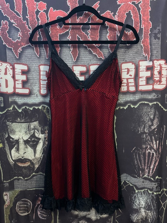 Widow Dresses & Skirts - Dolls Kill Widow Red and Black Mesh Lace Trim Slip Dress